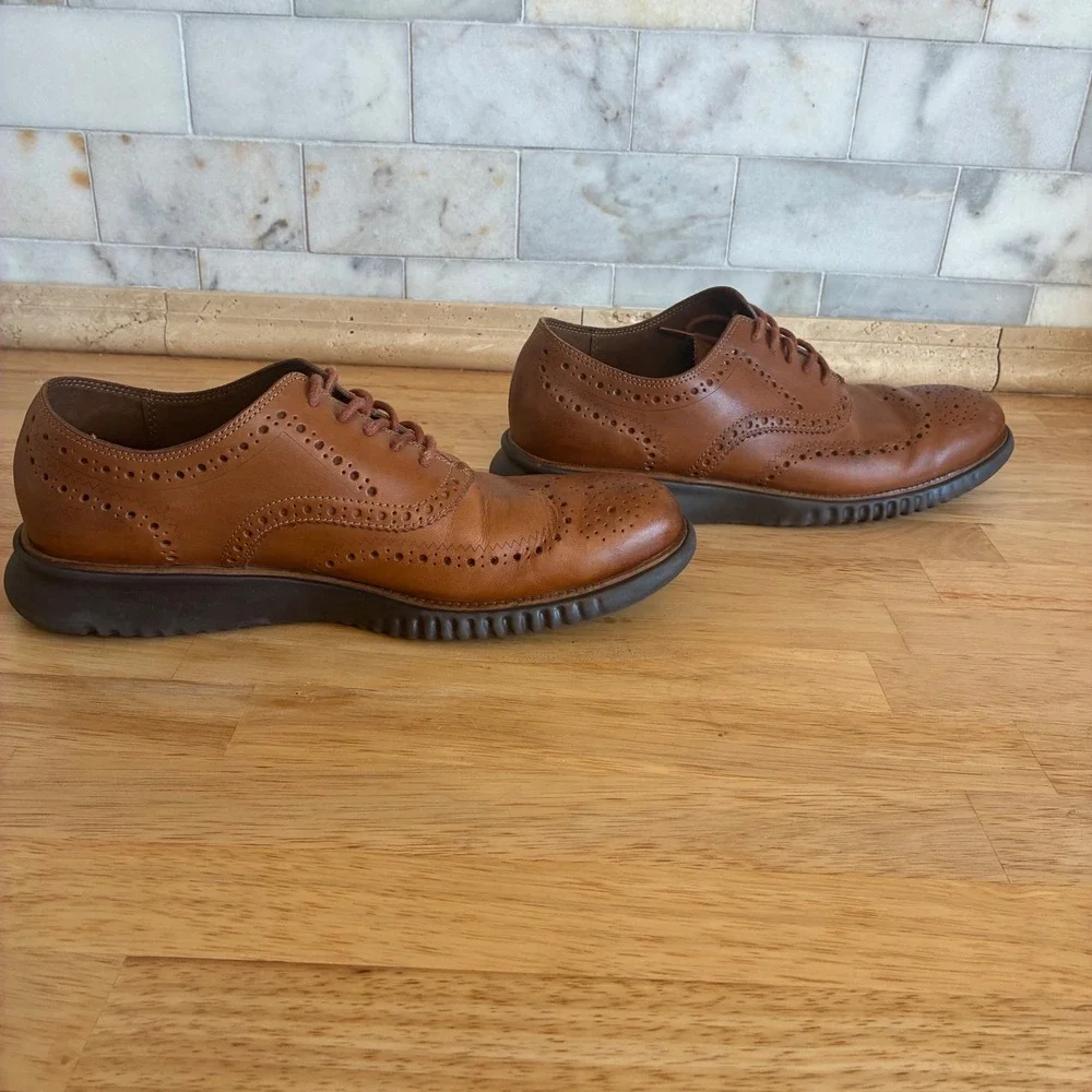 Cole Haan Zerogrand Wingtip Oxford Mens 10M Brown Leather C31535 Brogue Shoes